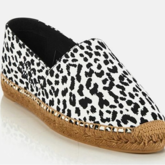 SAINT LAURENT ANIMAL PRINT BLACK/ WHITE SIGNATURE ESPADRILLE FLATS - Picture 1 of 6